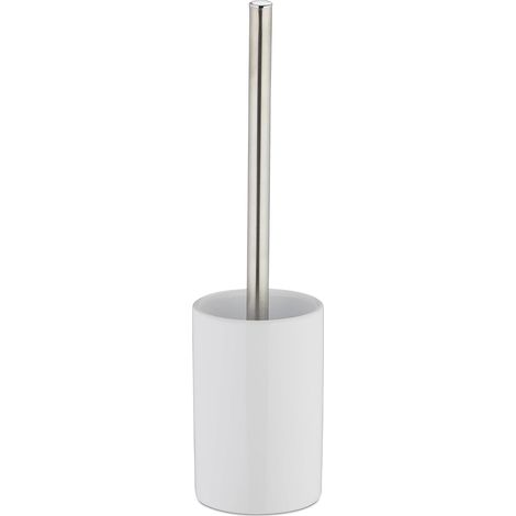 Porte brosse WC céramique avec brosse WC et tête changeable poignée en métal rond 36 cm, blanc (1/5)
