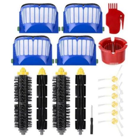 Ensemble de 17 pièces d'accessoires de remplacement pour iRobot Roomba série 600 605 615 616 620 621 630 635 650 652 660 665 680 690 695 Pièces de rechange Brosses et filtres pour aspirateurs robots (1/5)