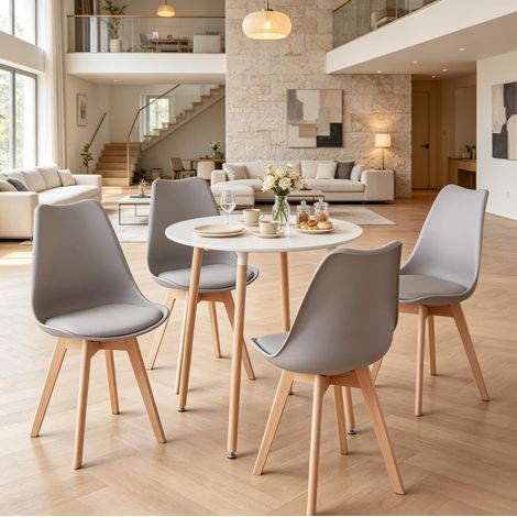 CHICFURN Ensemble table et chaises 80x80x75 cm blanc gris bois, style moderne (1/5)