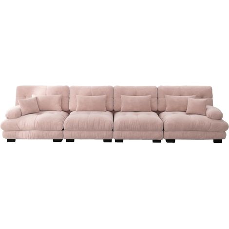 Canapé d'angle modulaire 4 places en chenille vintage rose pour salon, appartement ou bureau (1/5)