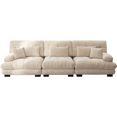 Canapé d'angle modulaire 3 places en chenille vintage beige clair (1/5)
