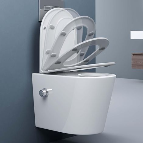 doporro WC Sospeso Sanitari Sospesi Filomuro in Ceramica Bianco con Copriwc Soft Close Chiusura Ammortizzata e Sciacquone Profondo WC Design Moderno Senza Bordi Aachen601 (1/5)