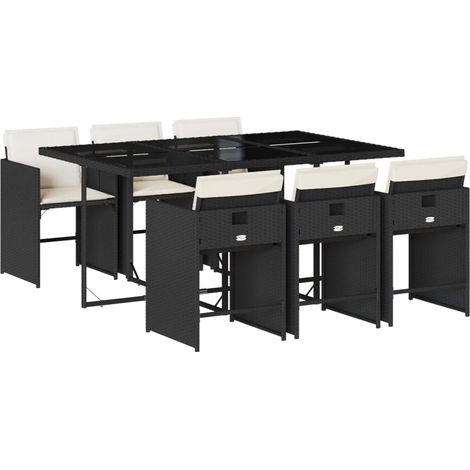 vidaXL Set da Pranzo da Giardino 7 pz Nero con Cuscini in Polyrattan