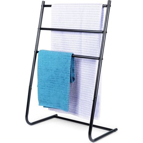 1 Porte-serviettes sur pied, 3 barres, métal, design industriel, assemblage facile, salle de bains