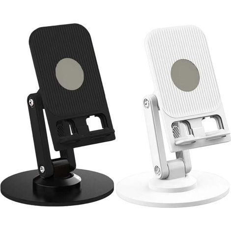 Confezione da 2 supporti per telefono girevoli a 360°, pieghevoli e regolabili, compatibili con tutti gli smartphone (bianco e nero) (1/4)