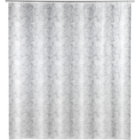 Wenko Tenda da doccia Samoa, tenda in plastica (PEVA) ecologica e riciclabile, per doccia e vasca, impermeabile, 180 x 200 cm, inclusi 12 anelli per tenda da doccia bianchi, bianco/nero