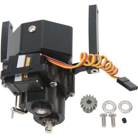 Boîte de vitesses avant RC en alliage d'aluminium double vitesse, surface anodisée, taille parfaite pour châssis SCX10 313mm, boîtier de transmission pour crawler 1/10, noir. (1/5)
