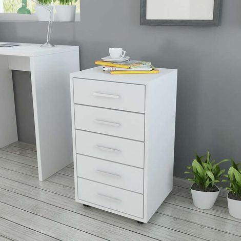 vidaXL Caisson à tiroir de bureau avec roulettes et 5 tiroirs blanc (1/5)
