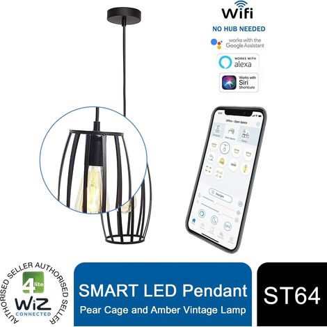4lite WiZ Connected Smart LED Pendant with Pear Cage & ST64 Amber Vintage Lamp (1/5)