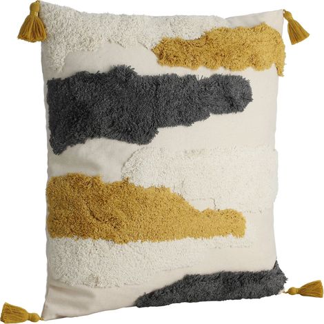 EGLO LIVING Kissen Chevery, Couch Zierkissen im Industrial Vintage Design, Dekokissen aus Baumwolle und Polyester in Creme, Gelb und Grau, Kissenbezug mit Inlett, Sofakissen 45x45 cm (1/5)