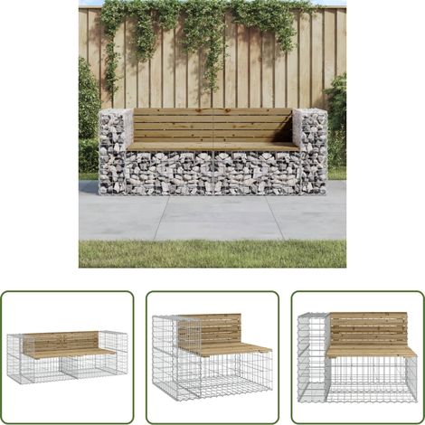 vidaXL Gabionenbank - Gartenbank aus Gabionen 184x71x65,5 cm Kiefernholz Imprägniert (1/5)