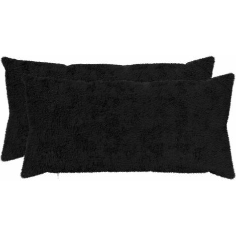 Filiyano-Housse de coussin HEERLEN 2 pièces Noir 40 x 70 cm Fausse fourrure de lapin (1/5)