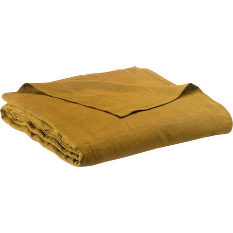 Drap plat en lin lavé bicolore réversible coloris Bronze et naturel 240 x 300 cm - PANGIVO (1/3)