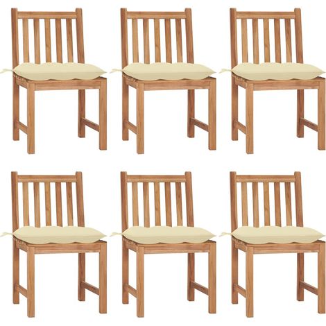 Lot de 6 Chaises de jardin - Chaises d'extérieur pour terrasse/jardin avec coussins Bois de teck massif BV511931 - BonneVie (1/5)