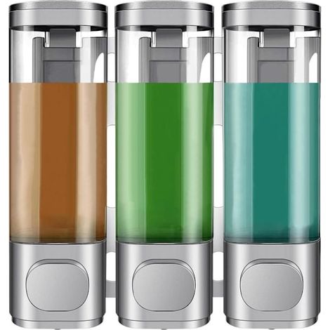 Wandseifenspender – 3-Kammer-Duschspender mit 300 ml Fassungsvermögen für Shampoo und Seife, grau – AquaForge (1/5)