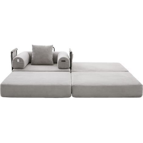 CHICFURN Sofá modular 112x190x67 cm de tela acanalada gris claro con puff, sin montaje (1/5)