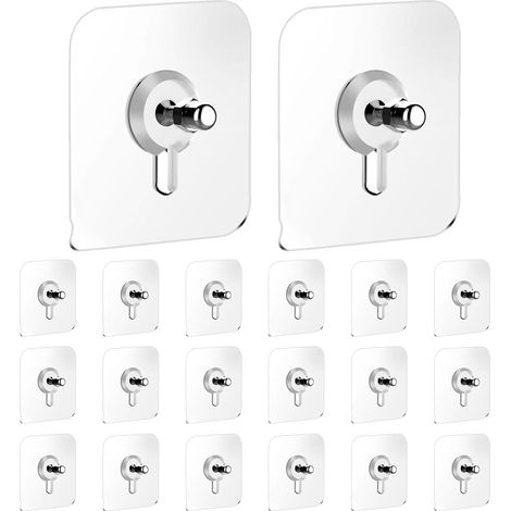 20pcs Accroche Tableau Sans Percer, Attache Cadre Adhésif Crochets, Fixation Murale Transparente pour Cadres, Posters, Photos, Décoratives(Transparente) (1/4)
