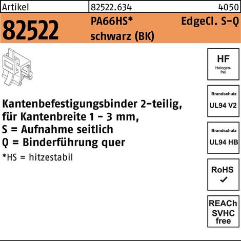 Befestigungsbinder m. Edgeclip PA66HS schwarz 3,6 x 150 S-A S 500 Stk (1/2)