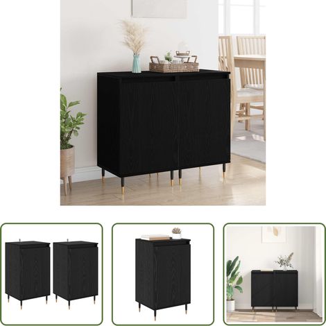 Wohnzimmer - Sideboard 2 pcs Schwarz Eichen-Optik 40 x 35 x 70 cm (1/5)