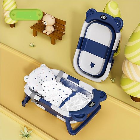 Babybadewanne mit Kissen, faltbare Babybadewanne für Neugeborene, Babybadewannenverkleinerer, tragbare Babybadewanne, platzsparend blau MINKUROW (1/5)
