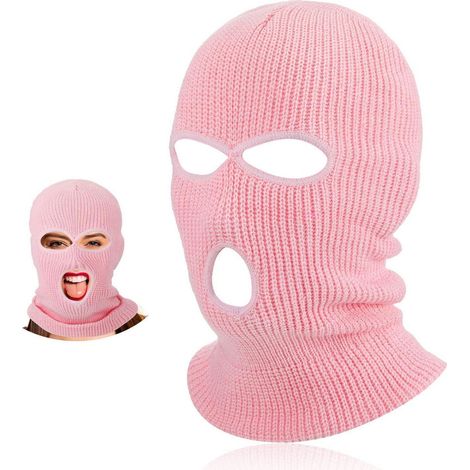 Passamontagna in maglia a 3 fori, copricapo integrale, maschera facciale invernale, taglia unica, rosa (1/5)