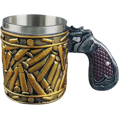 Stainless Steel Mug - Pistol Grip Handle - Shotgun Shell Design - 380 Ml Capacity - Black And Gold Finish - 1 Piece (1/5)