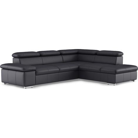 Canapé Convertible avec méridienne/Canapé d'angle avec Fonction Couchage + tête de lit réglable / 272 x 73 x 226 / Cuir véritable Noir (1/5)