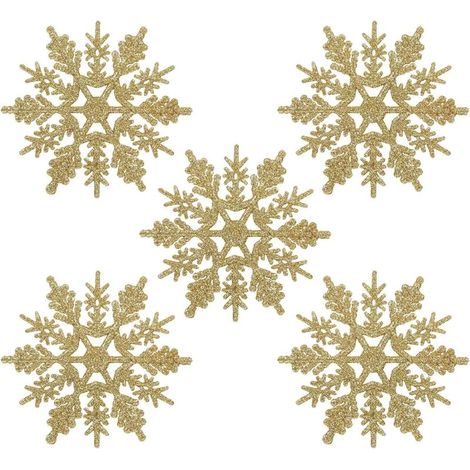 Décorations de sapin de Noël en forme de flocons de neige, paillettes blanches, lot de 24 (1/5)