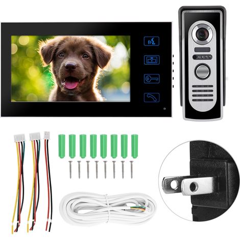 Digicode vidéo filaire étanche 7 pouces, sonnette visiophone avec caméra IR, moniteur écran, téléphone de porte 110-240V, prise américaine (1/5)