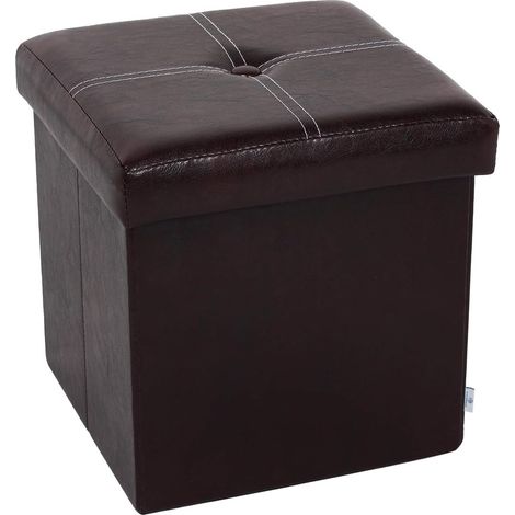 Pouf de rangement pliable en similicuir, petit repose-pieds carré, table basse, noir 30 x 30 x 30 cm (1/5)