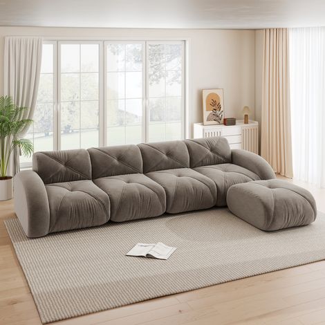 Divano modulare angolare 358x171x76 cm tortora in ciniglia con seduta senza telaio e senza montaggio (1/5)