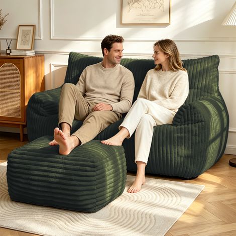 Pouf double avec repose-pieds - Grand pouf-lit pour adultes, adolescents et enfants, idéal pour le salon, la chambre, la résidence étudiante ou le balcon. (1/4)