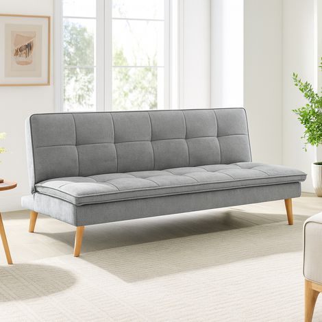 Divano Letto Reclinabile 3 Posti Ergonomico in Tessuto Grigio con Gambe in Legno (1/5)