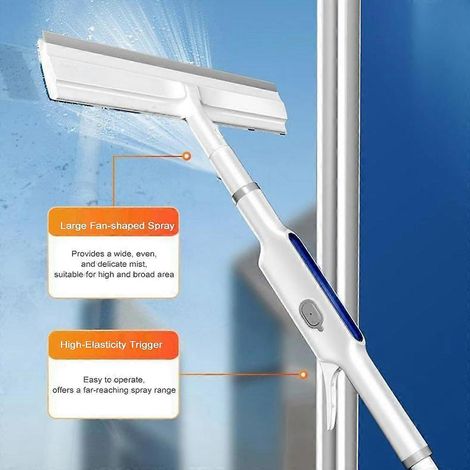 Nettoyeur de vitres 2 en 1 : raclette extensible avec fonction de pulvérisation, outil de nettoyage de vitres double face