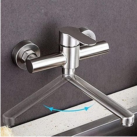 Miscelatore a parete per lavello da cucina con finitura spazzolata e design girevole a 360°. (1/5)