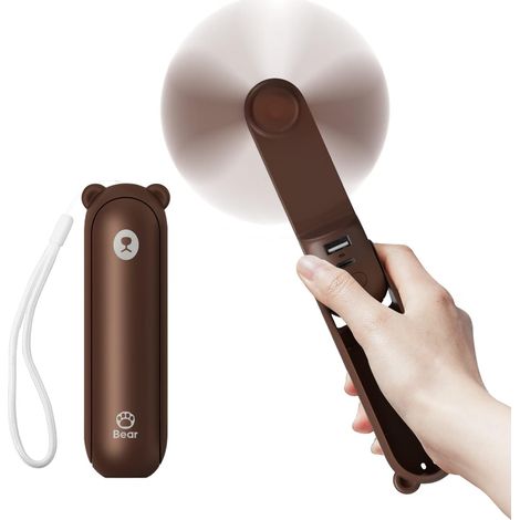 Tragbarer Ventilator mit 4500-mAh-Powerbank, max. 46 Stunden Laufzeit, batteriebetriebener tragbarer Taschenventilator oder USB-betriebener faltbarer persönlicher Ventilator, Braun, 1 Stück