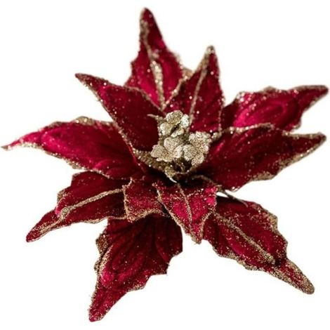 Tête de fleur de Noël multicolore, décorations pour sapin de Noël, 25 cm, fleurs artificielles de Noël à faire soi-même (rouge) (1/4)