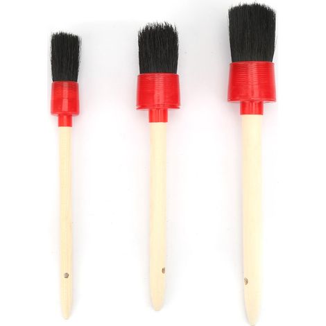 Ortviai Brosse de lavage automobile ronde en poils de sanglier, manche en bois naturel – Lot de 3 (25 mm, 35 mm, 40 mm) (1/5)