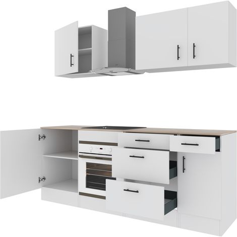Cucina Componibile Completa Da 220 Cm Moderna Salvaspazio con Cassetti Ammortizzati Piedini Regolabili Moduli Pensili Facile Da Installare Bianco Lucido e Rovere (1/5)