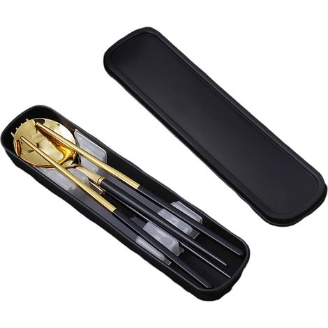 Couverts Voyage - Ensemble Fourchette Cuillère Baguettes En Acier Inoxydable 304 - Boîte De Transport Incluse - 3 Pièces (1/5)