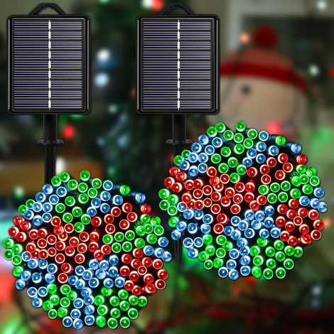 Guirlande lumineuse solaire d'extérieur pour décoration de Noël, cour ou jardin, avec des étoiles scintillantes, idéale pour la fête nationale américaine et Halloween.