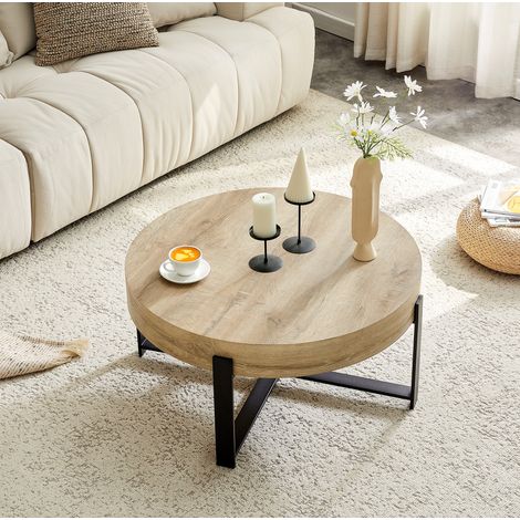 Runder Couchtisch 68 cm, MDF und Metall, Schwarz HAVRYA (1/5)