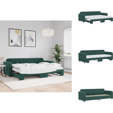 Tagesbett Ausziehbar mit Matratzen Dunkelgrün 80x200 cm Samt - Sofa - Schlafsofa - Gästebett - Tagesbett - Doppelbett (1/5)