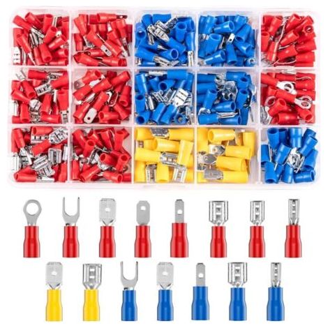 280 pièces 15 types cosses electriques a sertir connecteurs avec douilles isolantes, anneau plates fourches cosses et kits avec coffret d'assortiment, pour électriciens (1/5)