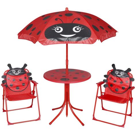 Set mesa y sillas de jardín infantil 3 pzas con sombrilla rojo vidaXL