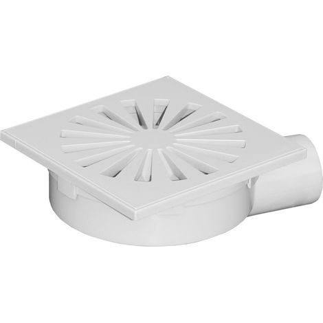 First Plast – Siphon de sol 150x150mm sortie horizontale Ø50 – Grille ABS – Débit 40L/min – Norme UNI EN 1253 – Convient intérieur/extérieur