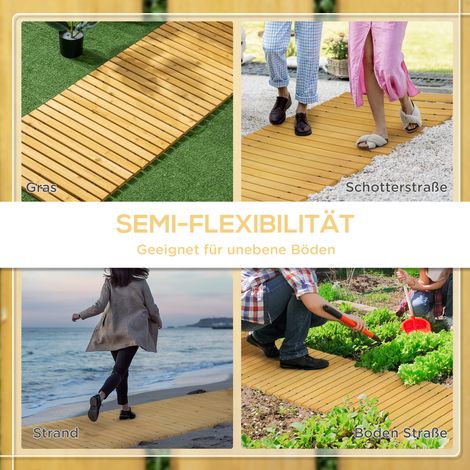 Allée de jardin enroulable 185x60 cm, chemin en bois déroulable en sapin pour extérieur, terrasse, plage (1/4)