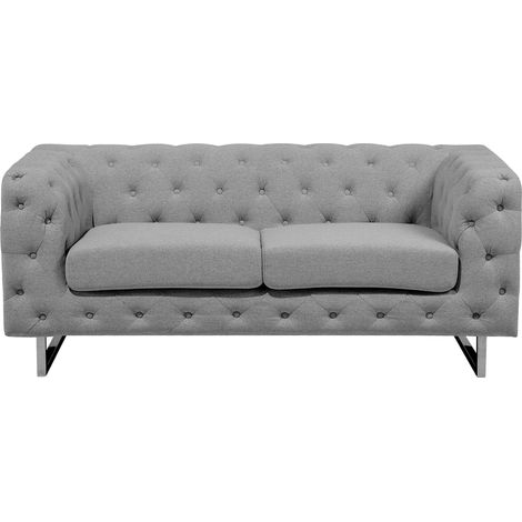 Sofá estilo Chesterfield 2 plazas con botones gris claro capitoné Vissland