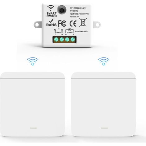 Interruttore luce wireless, interruttore di sicurezza trasmettitore RF e controller ricevitore 10A, facile installazione per lampade fino a 1500W (1/4)
