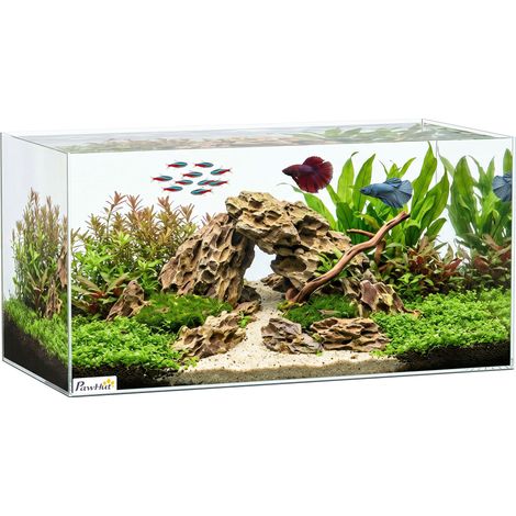 PawHut acuario de pecera 51 L, pecera de cristal con alfombrilla protectora, para peces, camarones y tortugas, transparente